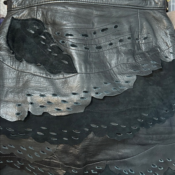 Vintage Suede Leather blend leave decor perforated Black Leather Skirt size S - Picture 13 of 13